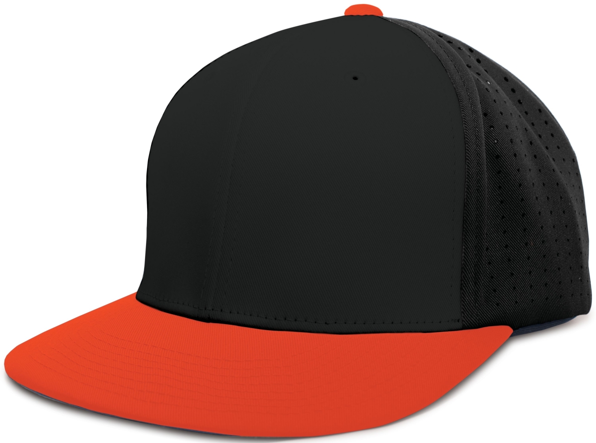 ES474.423.S-M Perforated F3 Performance Flexfit Cap, Black & Orange - Small & Medium