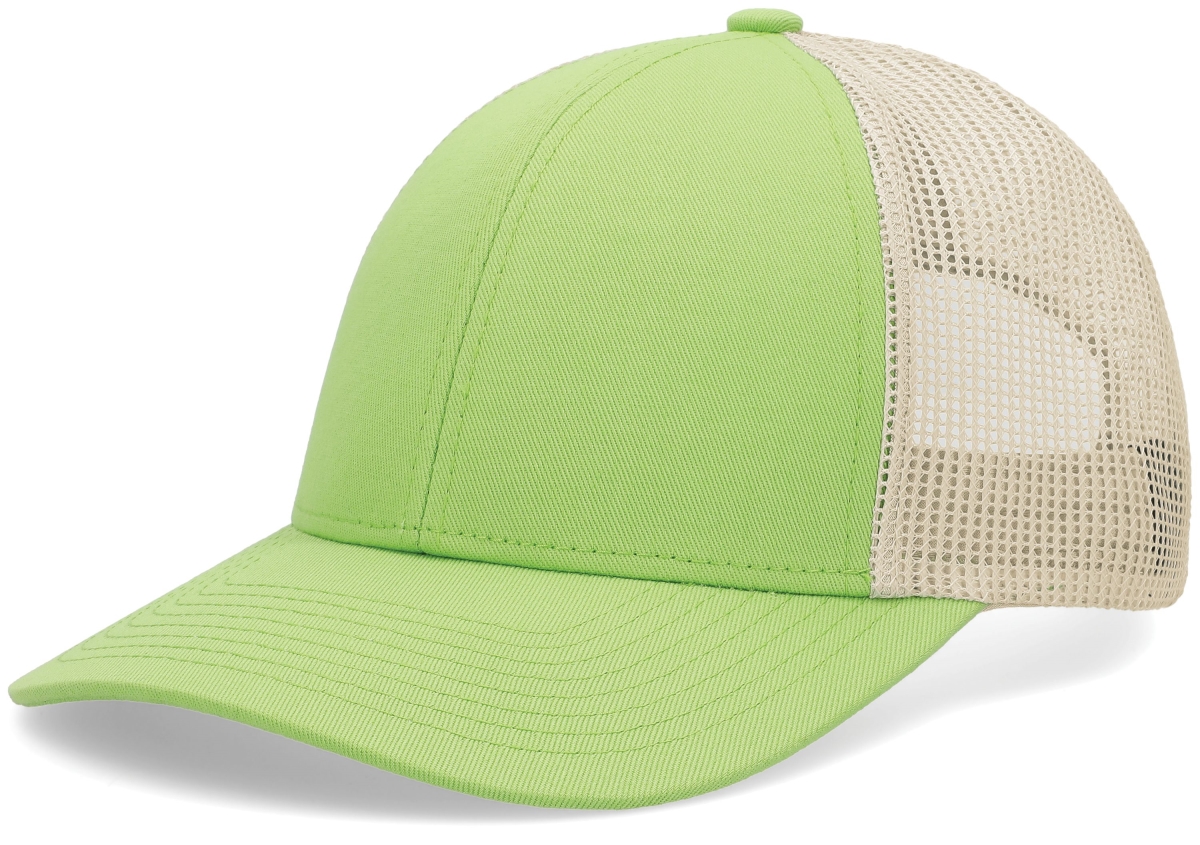 P114.27P.OS Low-Pro Trucker Cap, Green Glow & Beige - One Size