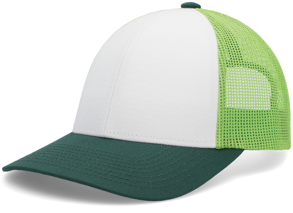 P114.52R.OS Low-Pro Trucker Cap, White, Lime & Dark Green - One Size
