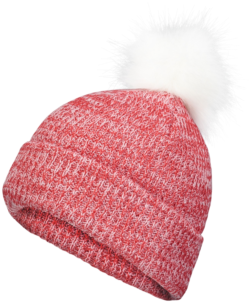 P604K.400.OS Faux Fur Pom Beanie, Red & White - One Size