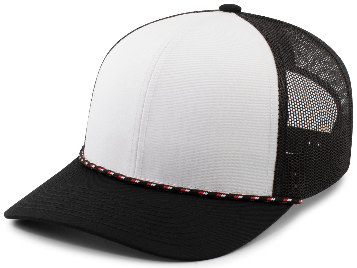 104BR.505.OS Trucker Snapback Braid Cap, White & Black - One Size