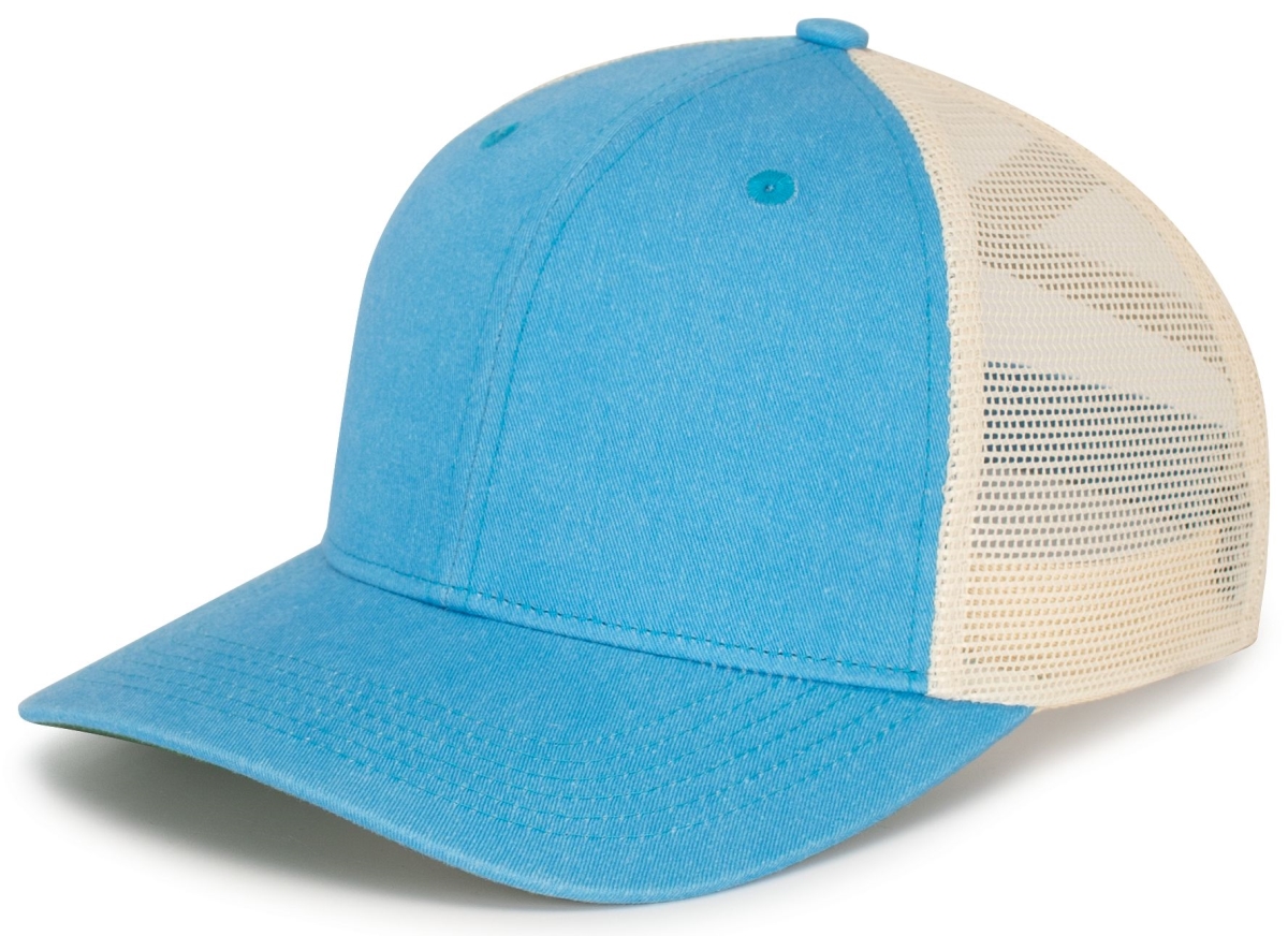 P130.82U.OS Ladies Ponytail Cap, Light Blue & Beige - One Size