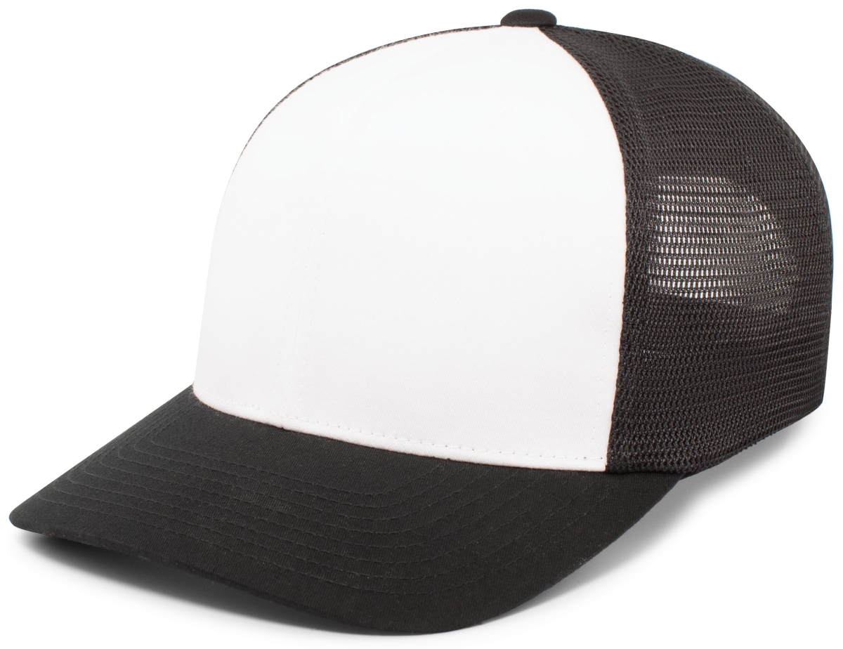 P151.505.OS Trucker PacFlex Snapback Cap, White & Black - One Size