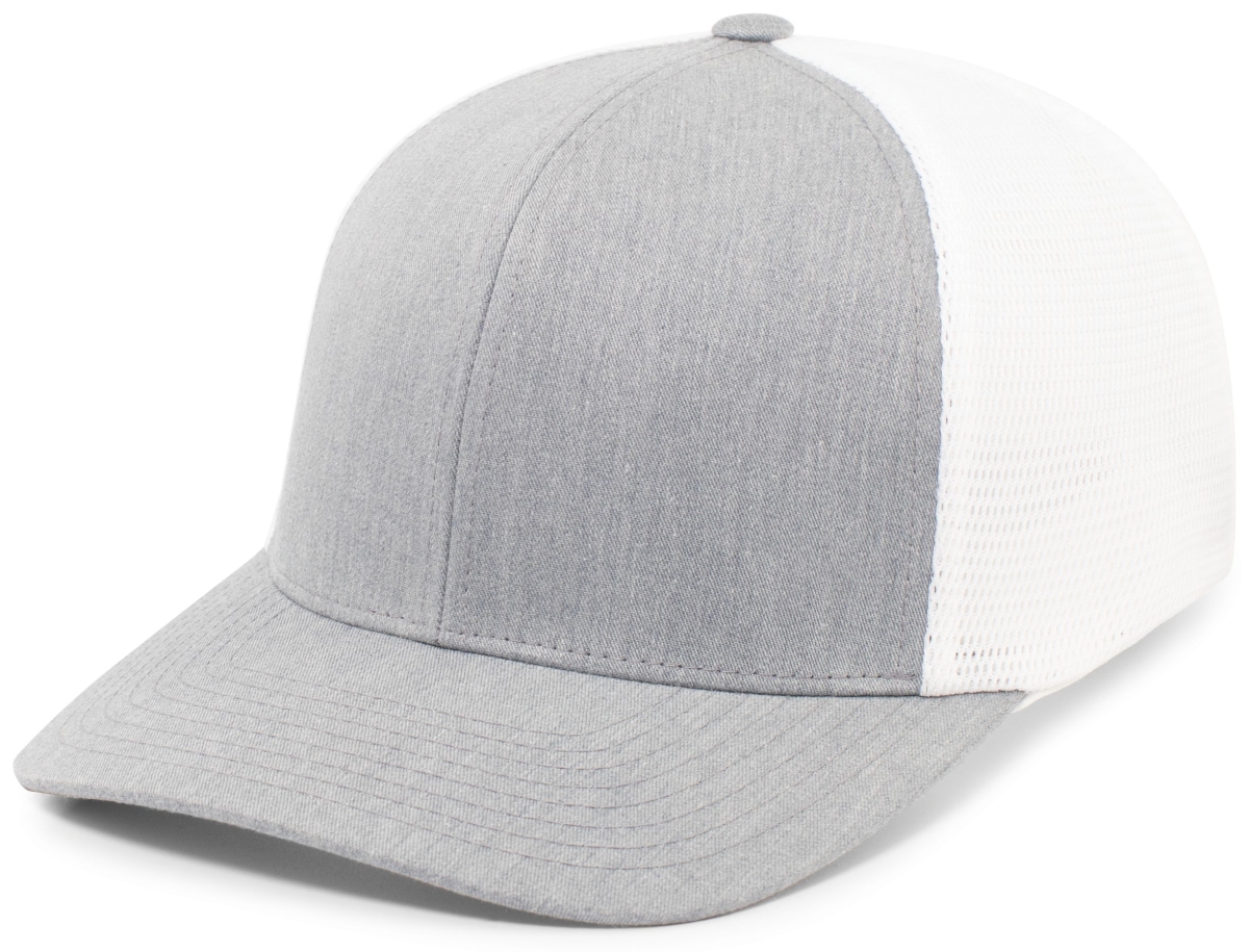 P151.88S.OS Trucker PacFlex Snapback Cap, Heather Grey & White - One Size