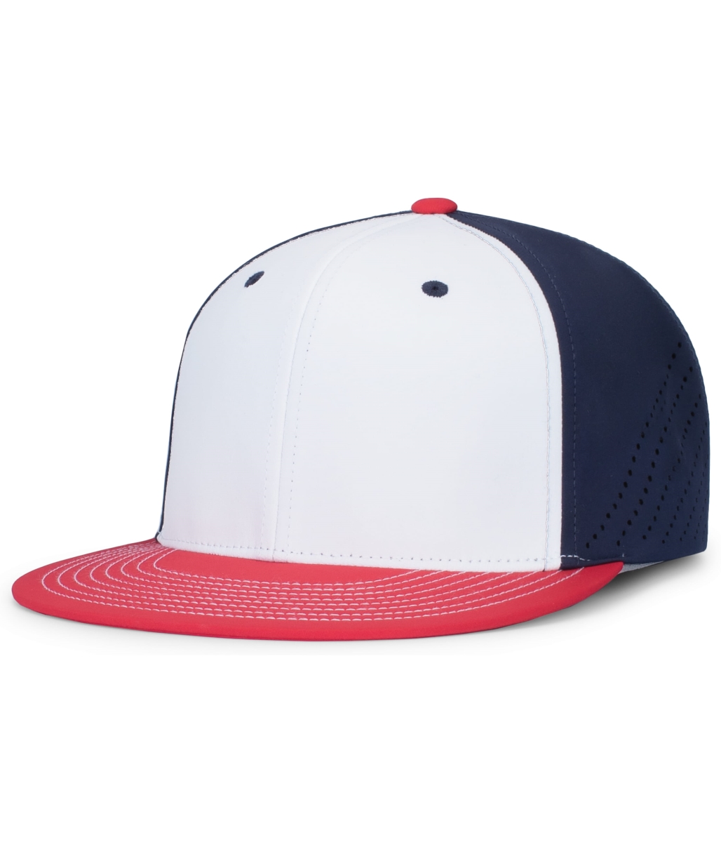 ES471.140.S-M Premium Lightweight Perforated PacFlex Cap, White, Navy & Red - Small & Medium