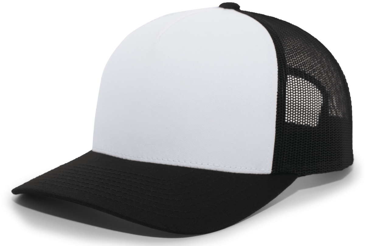 105C.505.OS 5-Panel Trucker Snapback Cap, White & Black - One Size
