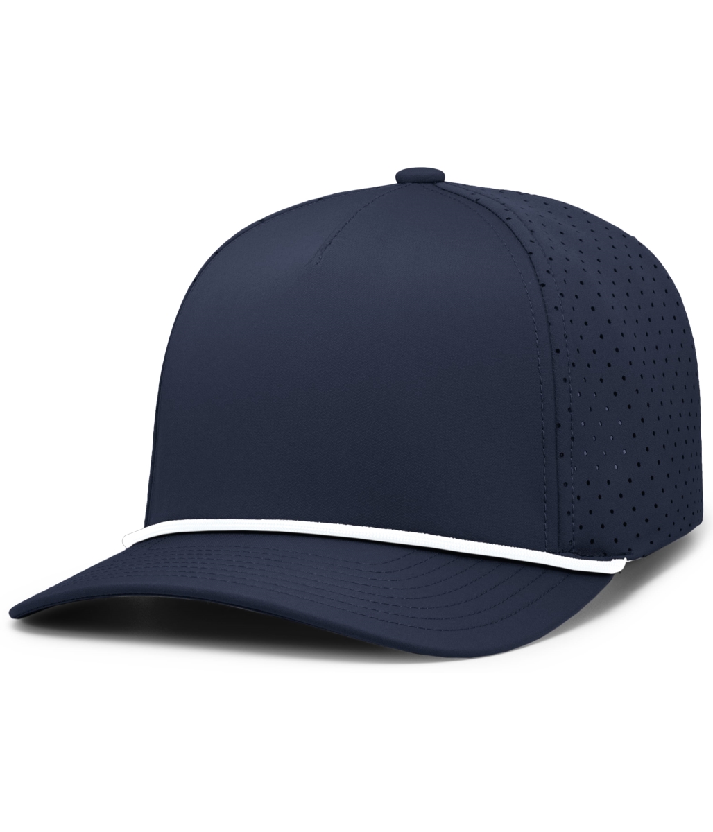 P424.301.OS Weekender Perforated Snapback Cap, Navy & White - One Size