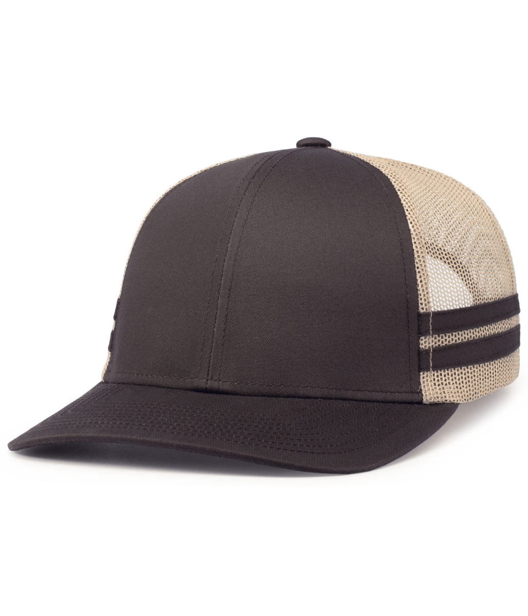 P115.14P.OS Low-Profile Stripe Trucker Cap, Brown & Khaki - One Size