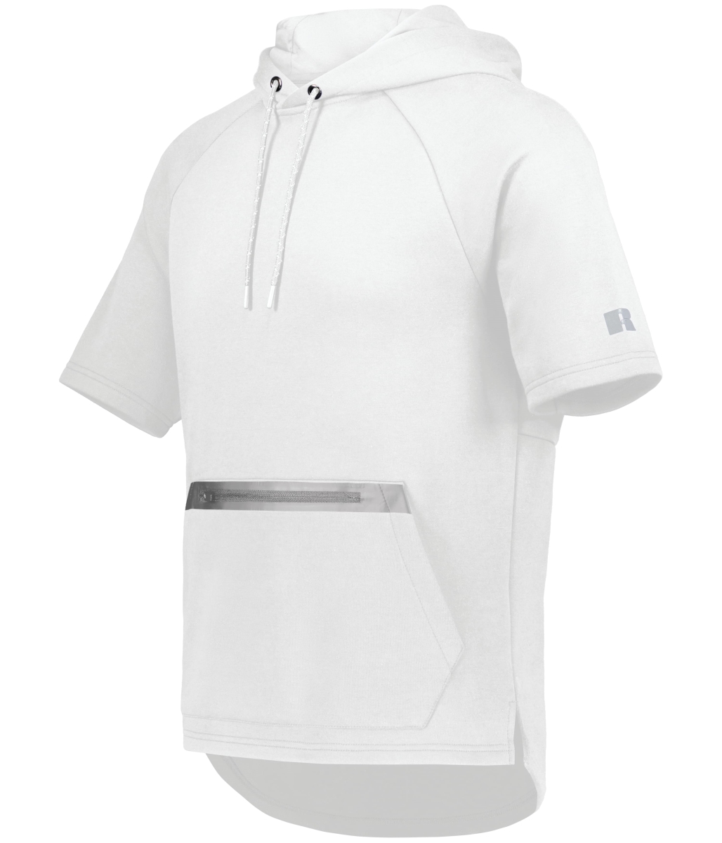 R24TFM.A9B.S Legend Short Sleeve Tech Fleece Hoodie, White & Grid Iron Silver - Small