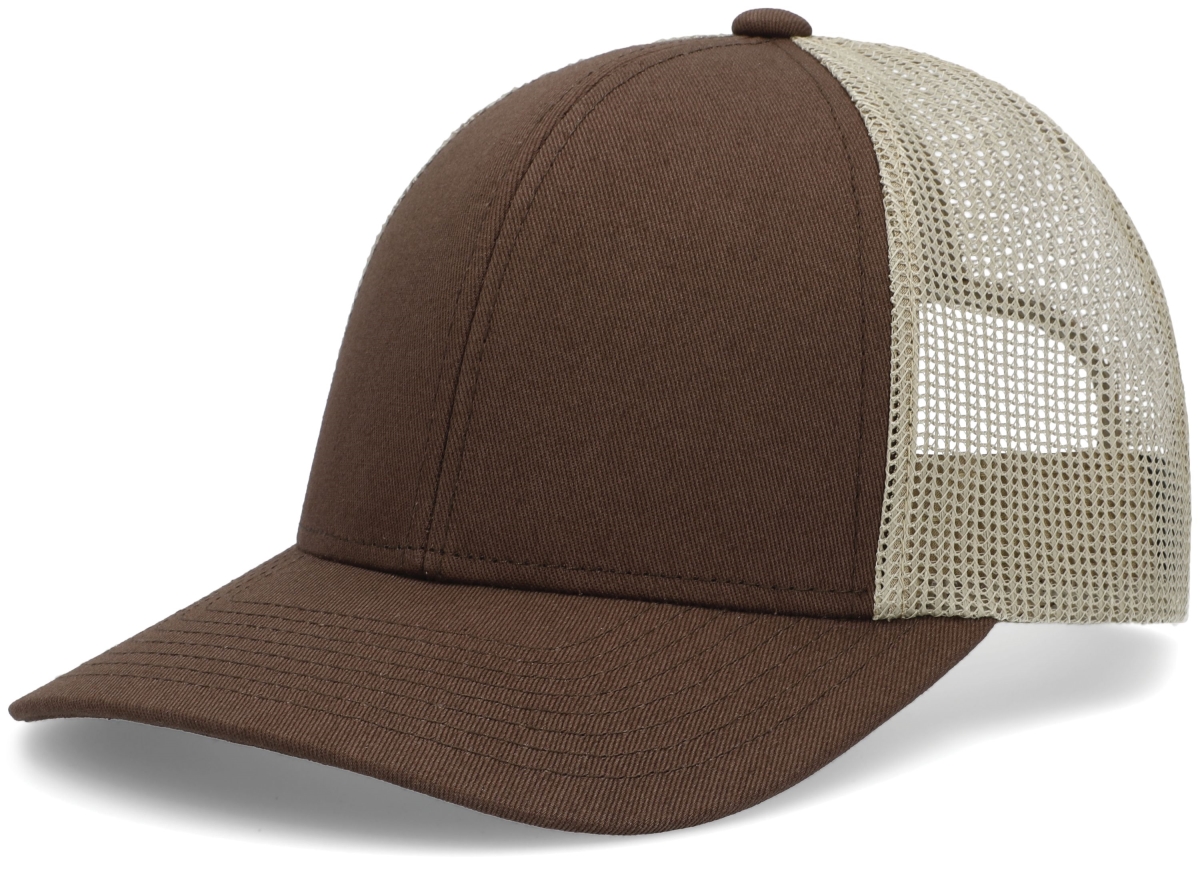 P114.14P.OS Low-Pro Trucker Cap, Brown & Khaki - One Size