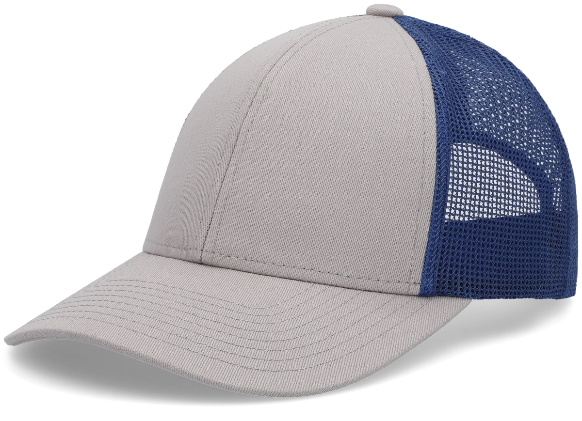 P114.90S.OS Low-Pro Trucker Cap, Heather Grey & Royal - One Size