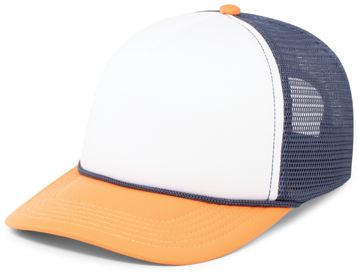 P782.86Q.OS Foamie Fresh Trucker Cap, White, Navy & Orange - One Size