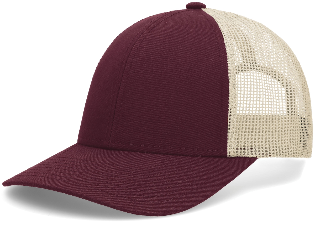 P114.30T.OS Low-Pro Trucker Cap, Maroon & Beige - One Size