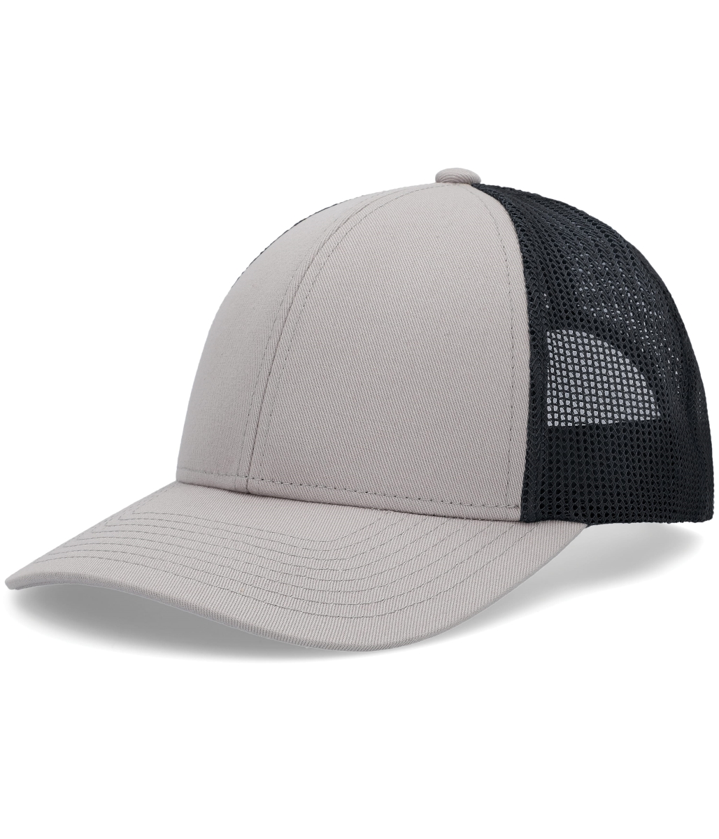 P114.31P.OS Low-Pro Trucker Cap, Heather Grey & Light Charcoal - One Size
