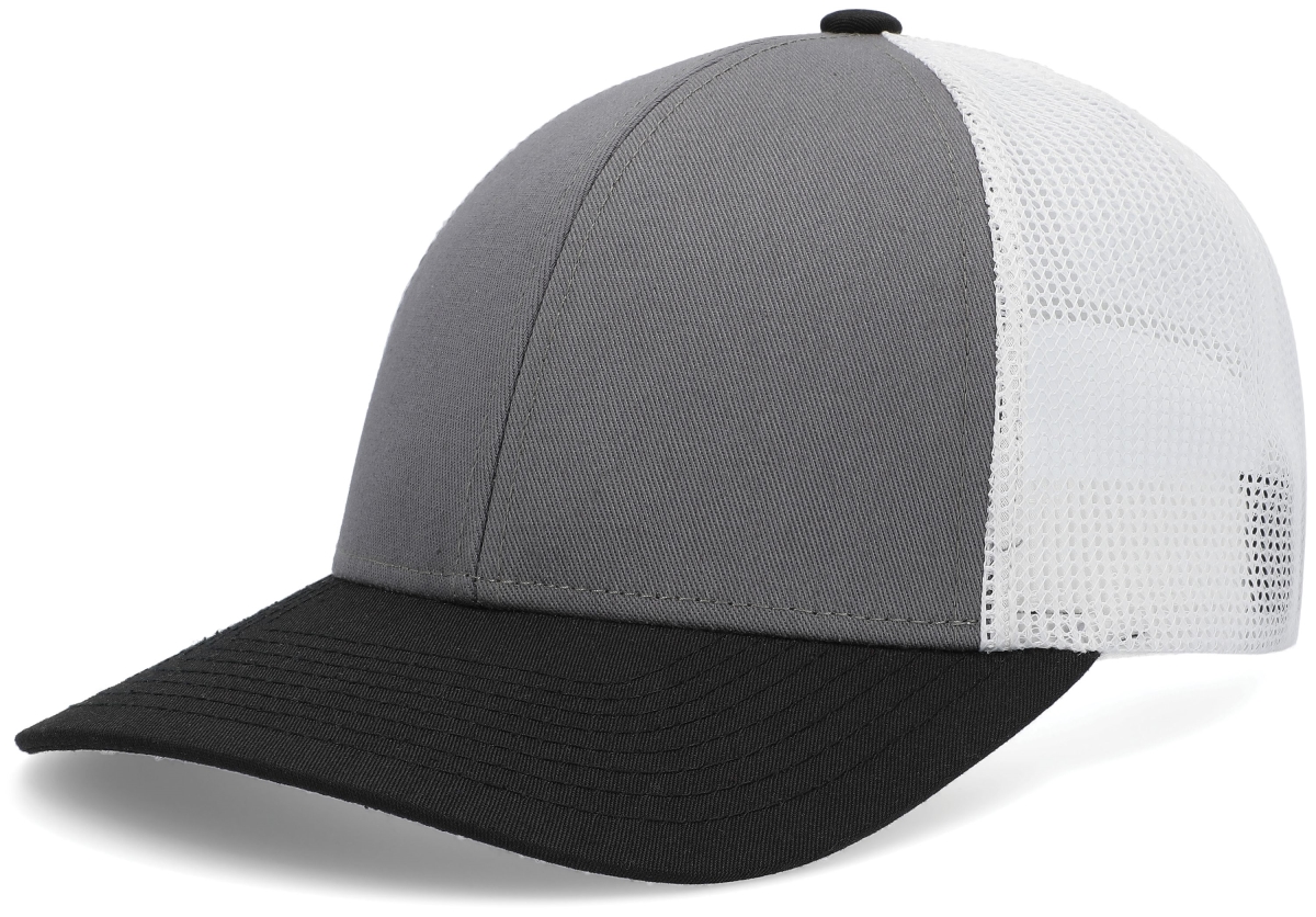 P114.48R.OS Low-Pro Trucker Cap, Light Charcoal, White & Black - One Size