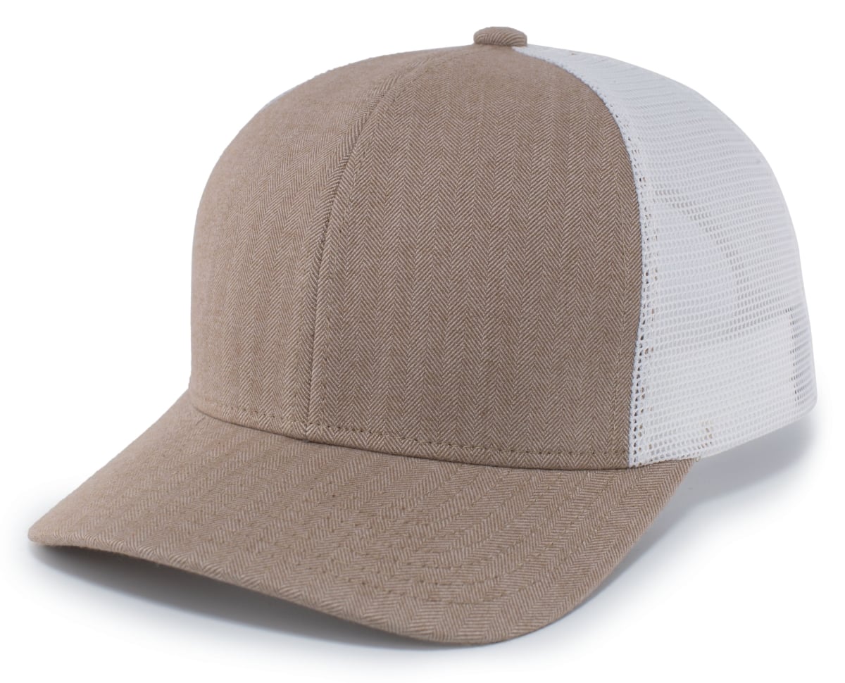 P124.26T.OS Herringbone Trucker Cap, Khaki & White - One Size