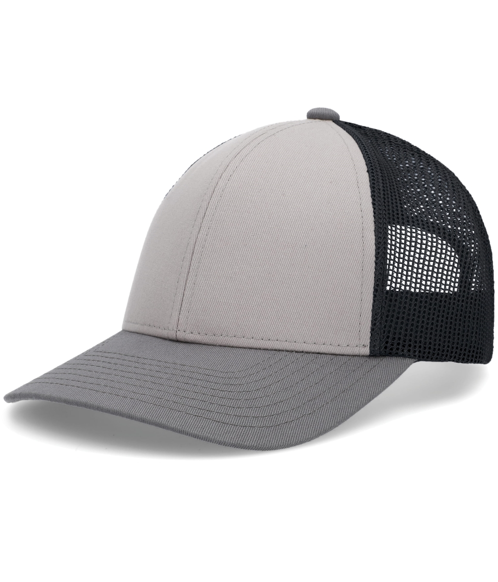 P114.50T.OS Low-Pro Trucker Cap, Heather Grey & Light Charcoal - One Size