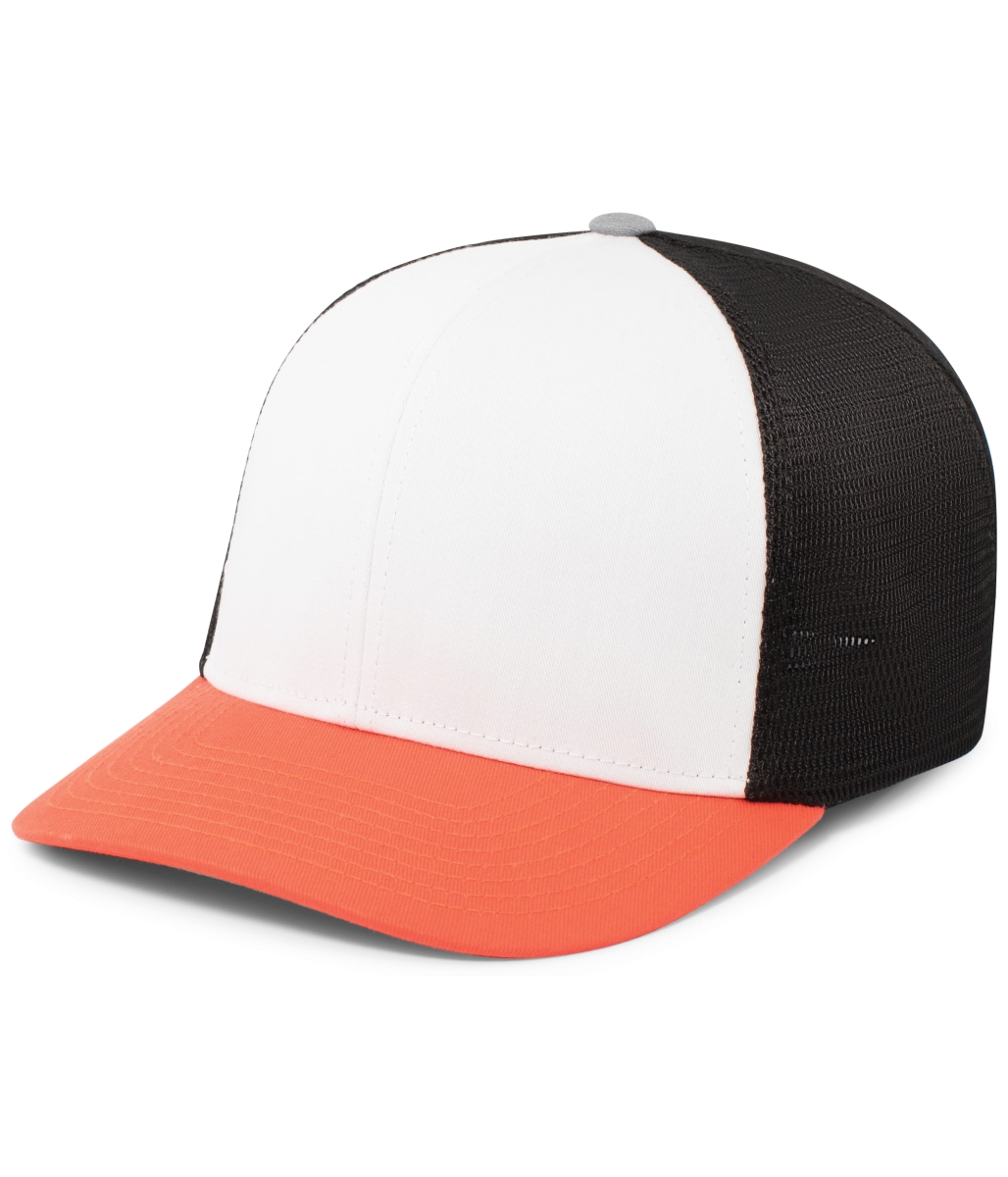 P401.T72.S-M Fusion Trucker Cap, White, Black & Orange - Small & Medium