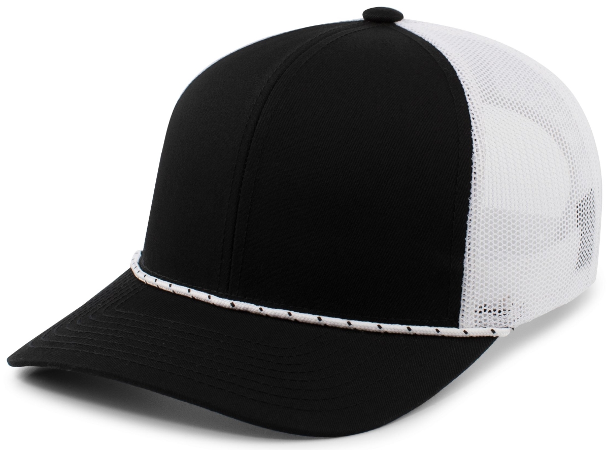 104BR.419.OS Trucker Snapback Braid Cap, Black & White - One Size