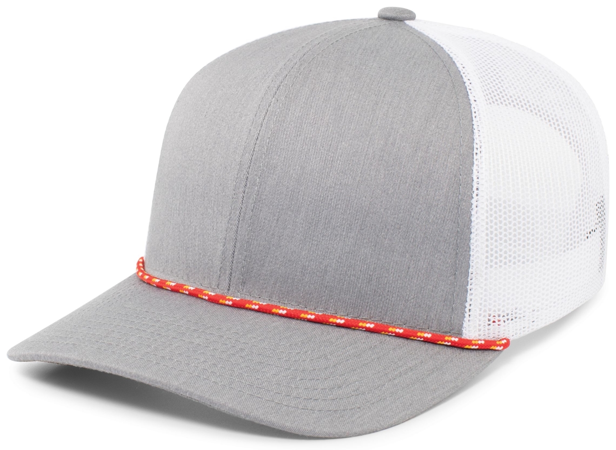 104BR.61R.OS Trucker Snapback Braid Cap, Red, Heather Grey & White - One Size