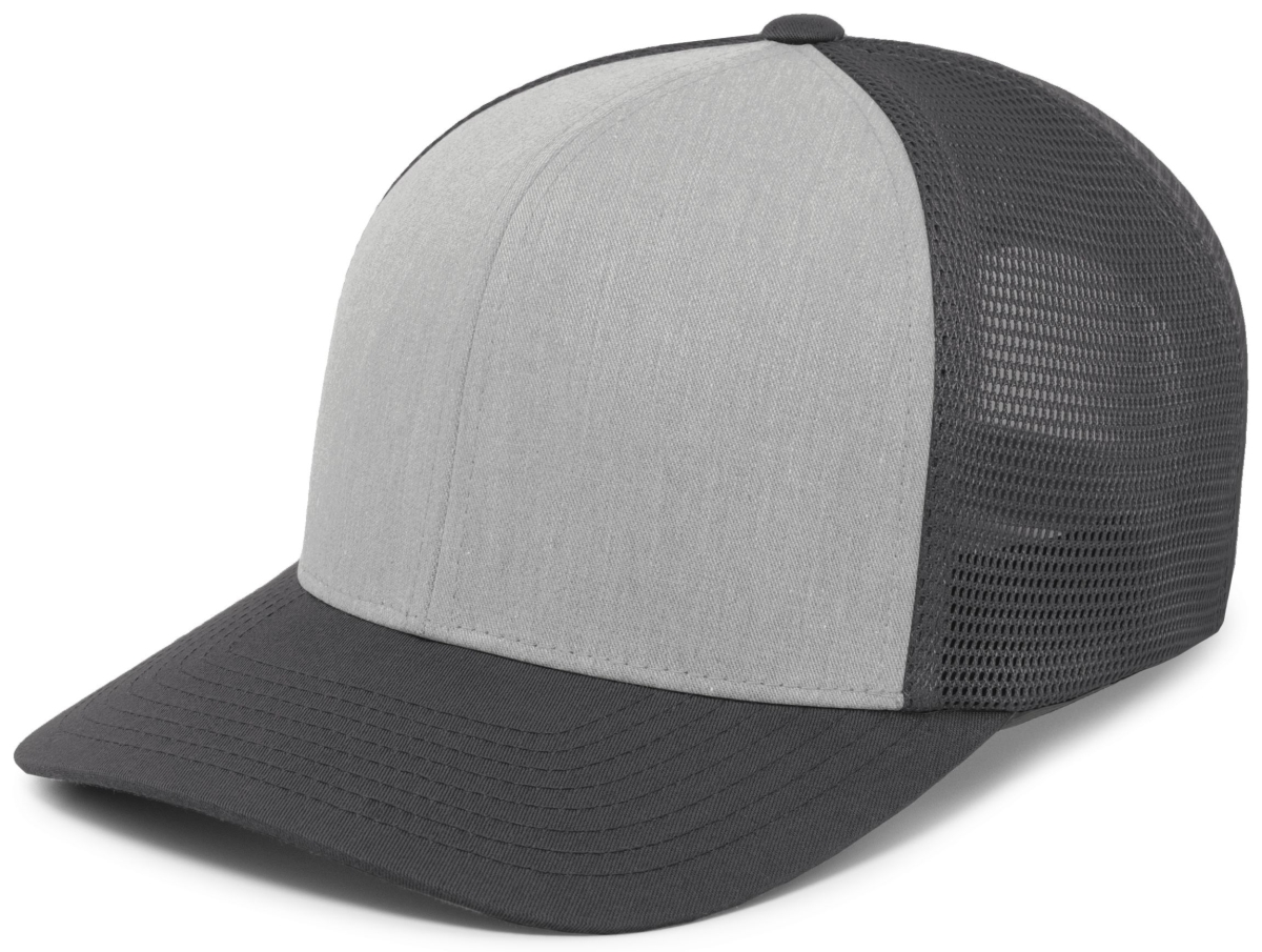 P151.34P.OS Trucker PacFlex Snapback Cap, Heather Grey & Light Charcoal - One Size