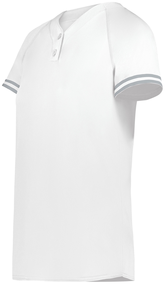 6917.E64.S Ladies Cutter Plus Henley Jersey, White & Silver - Small