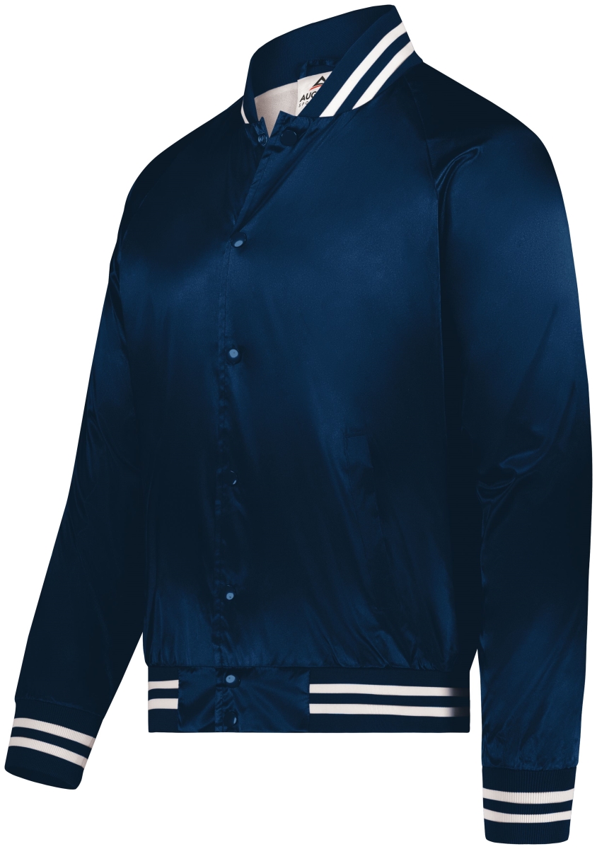 3610.301.XS Satin Baseball Jacket & Striped Trim, Navy & White - Extra Small