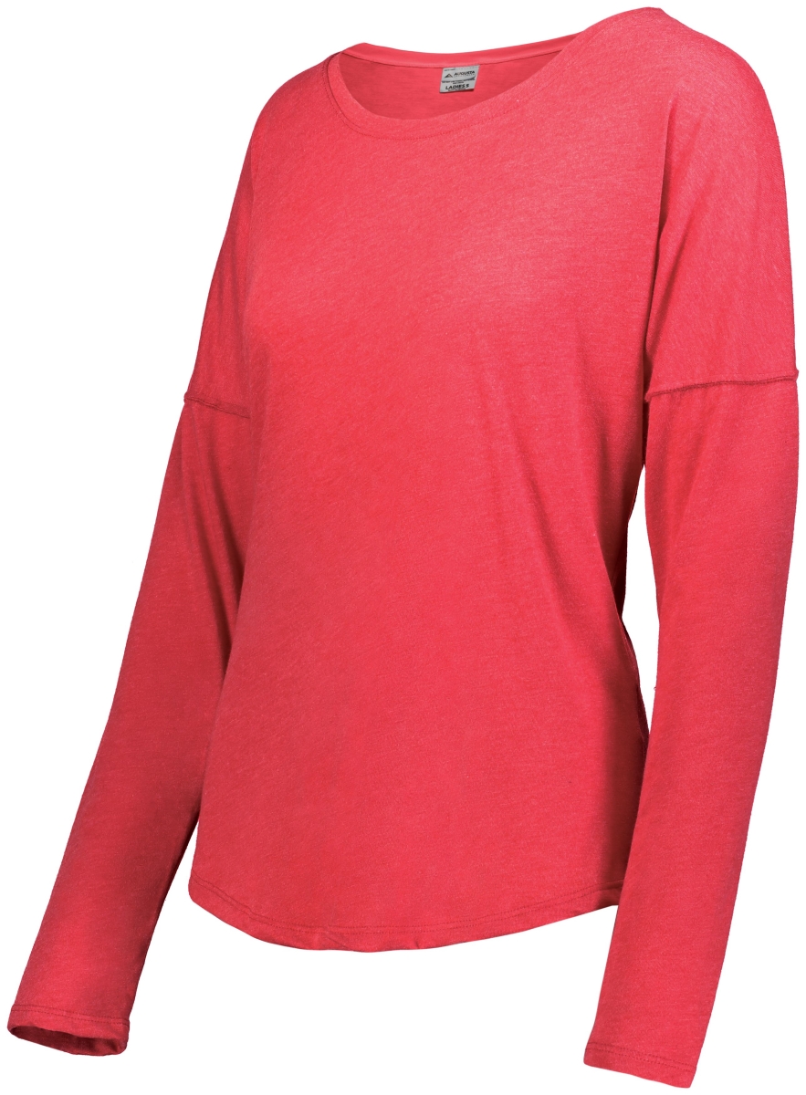 3077.V96.M Ladies Lux Tri-Blend Long Sleeve T-Shirt, Red Heather - Medium