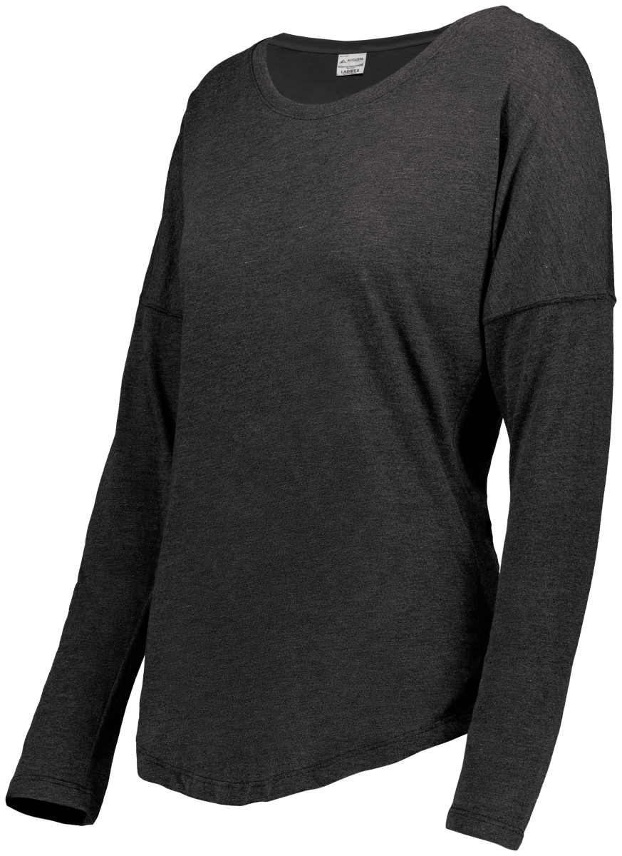 3077.K94.M Ladies Lux Tri-Blend Long Sleeve T-Shirt, Black Heather - Medium
