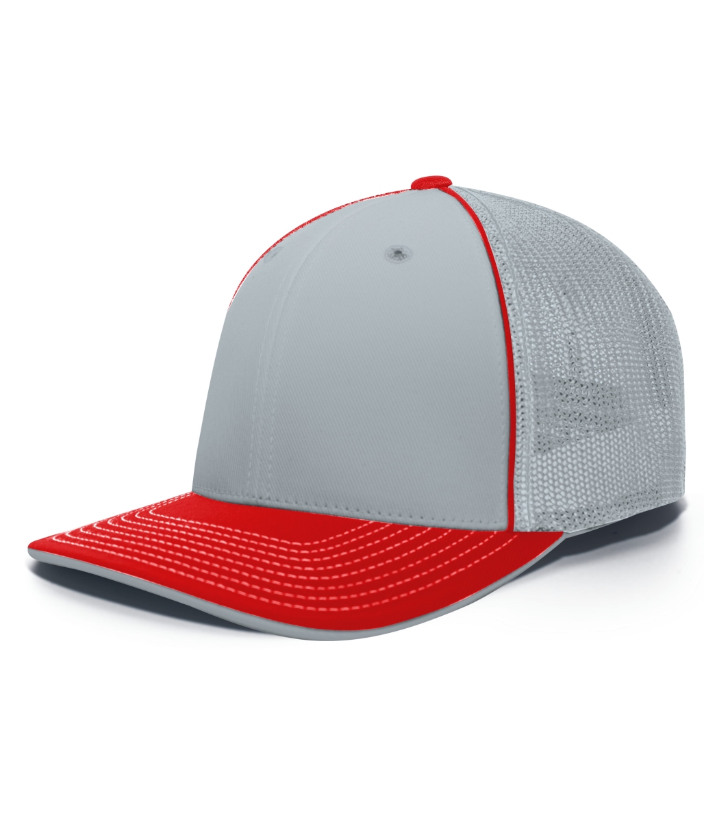 404F.108.S-M Trucker Flexfit Cap, Silver & Red - Small & Medium