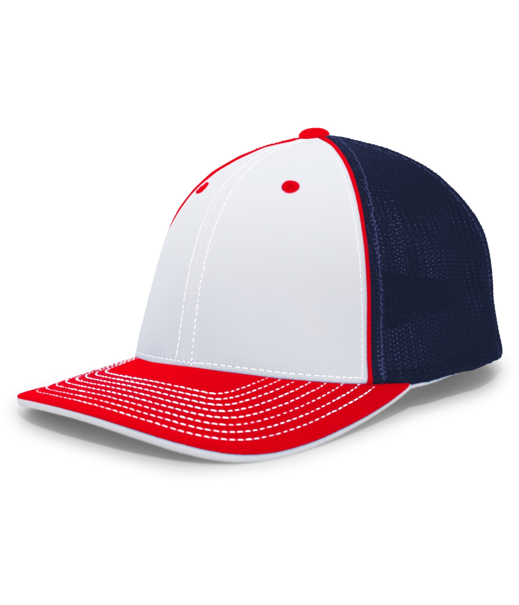 404F.140.XS Trucker Flexfit Cap, White, Navy & Red - Extra Small