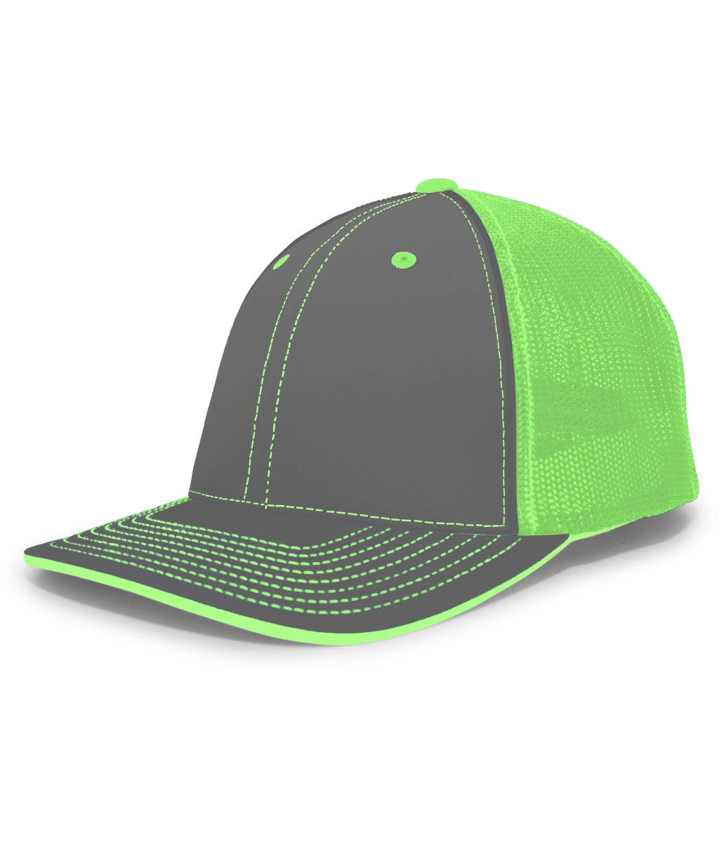 404F.21P.XS Trucker Flexfit Cap, Graphite & Neon Green - Extra Small