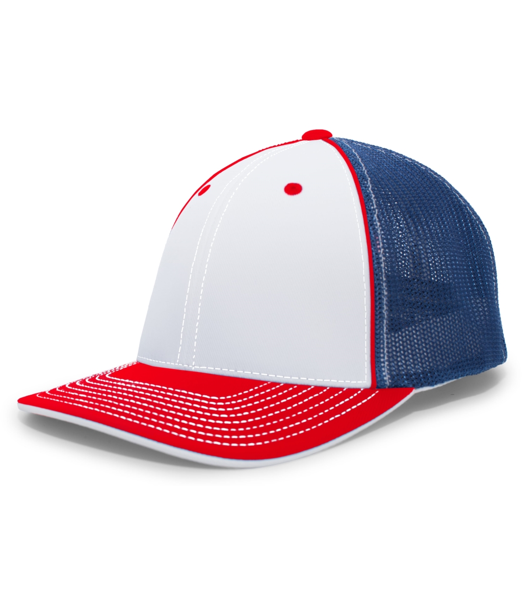 404F.X32.XS Trucker Flexfit Cap, White, Royal & Red - Extra Small