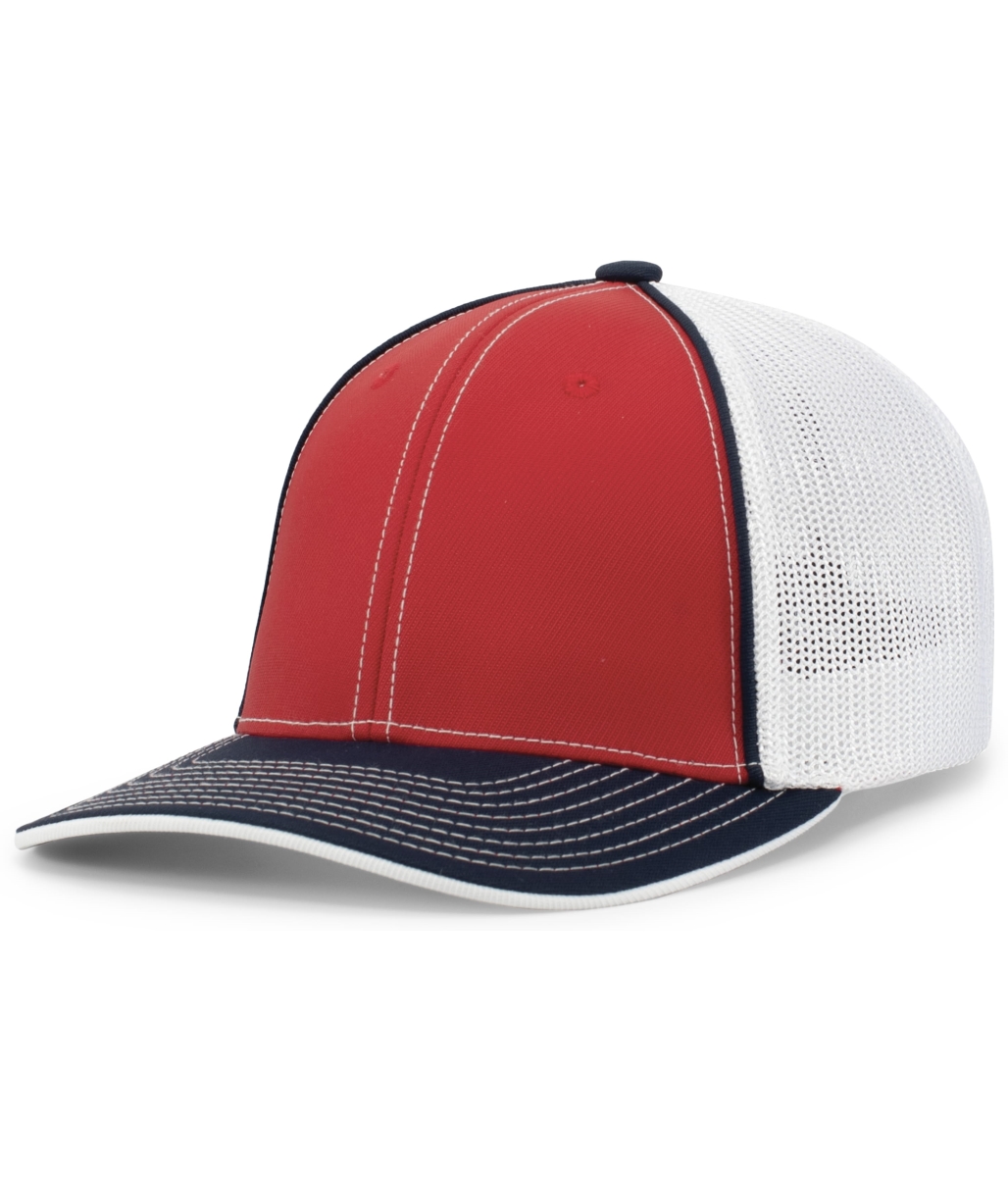 404F.33E.L-XL Trucker Flexfit Cap, Red, White & Navy - Large & Extra Large