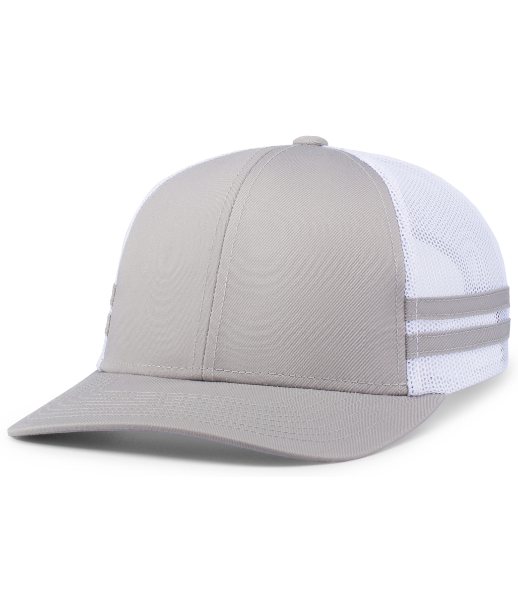 P115.79Q.OS Low-Profile Stripe Trucker Cap, Silver & White - One Size