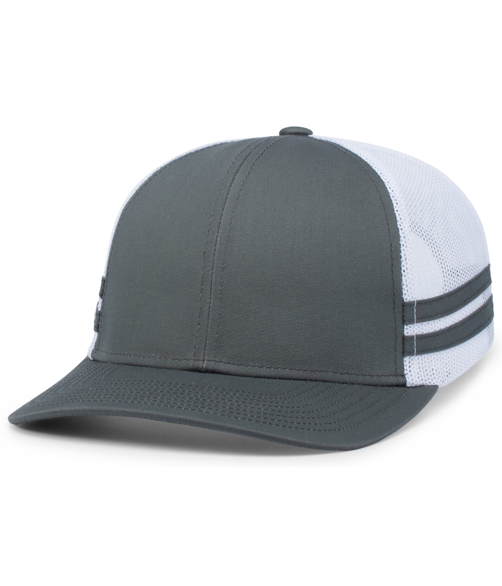 P115.197.OS Low-Profile Stripe Trucker Cap, Graphite & White - One Size