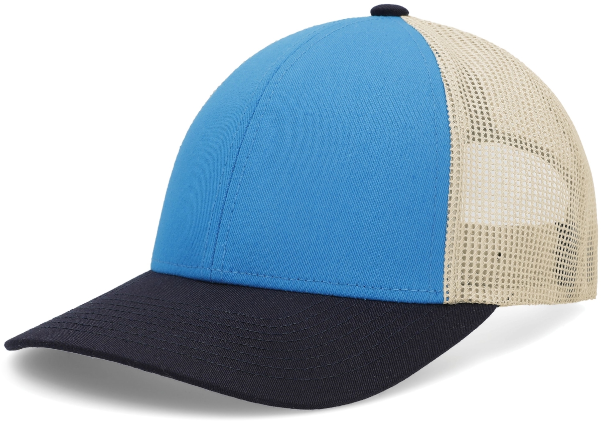 P114.51R.OS Low-Pro Trucker Cap, Panther Teal, Beige & Navy - One Size
