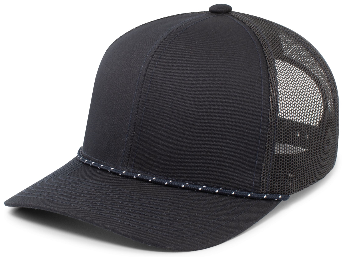 104BR.065.OS Trucker Snapback Braid Cap, Navy - One Size
