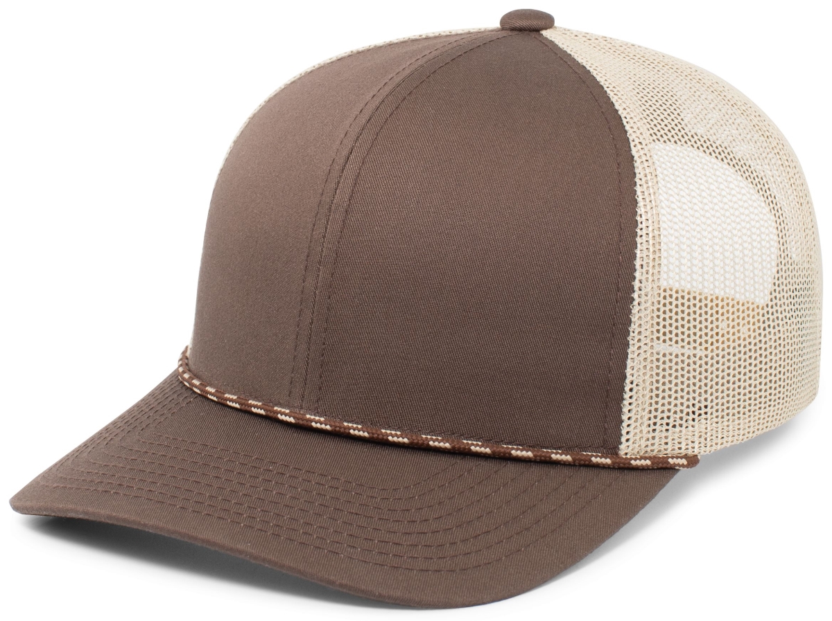 104BR.14P.OS Trucker Snapback Braid Cap, Brown & Khaki - One Size