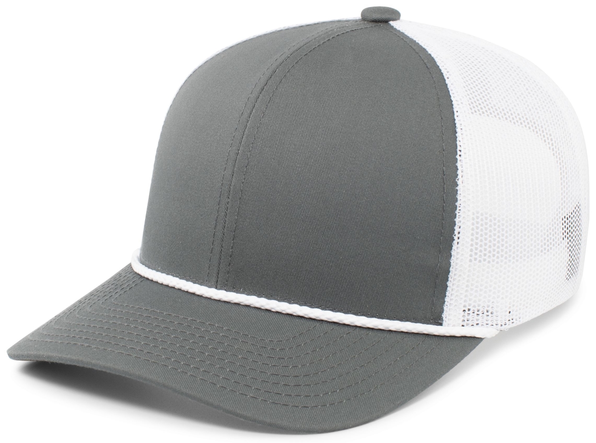 104BR.197.OS Trucker Snapback Braid Cap, Graphite & White - One Size