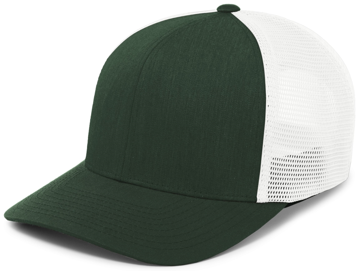 P151.121.OS Trucker PacFlex Snapback Cap, Dark Green & White - One Size