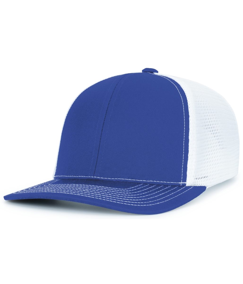 P151S.126.OS Contrast Stitch Trucker PacFlex Snapback Cap, Royal & White - One Size