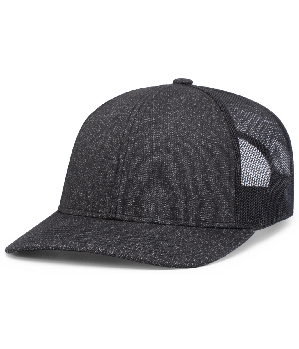 210C.96Q.OS Melange Heather Low-Profile Trucker Cap, Black Heather & Black - One Size