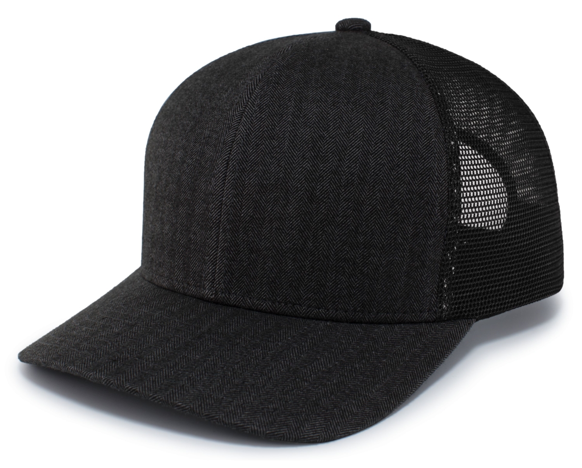 P124.71T.OS Herringbone Trucker Cap, Light Charcoal & Black - One Size