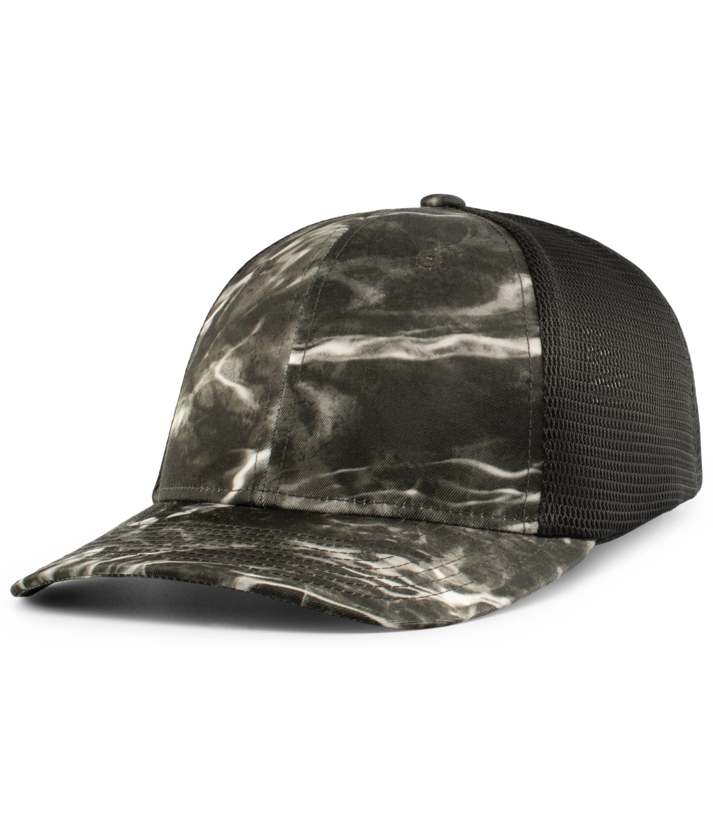 P691.PA4.L-XL Mossy Oak Low-Profile Trucker PacFlex Cap, Black & Elements Agua Blacktip - Large & Extra Large