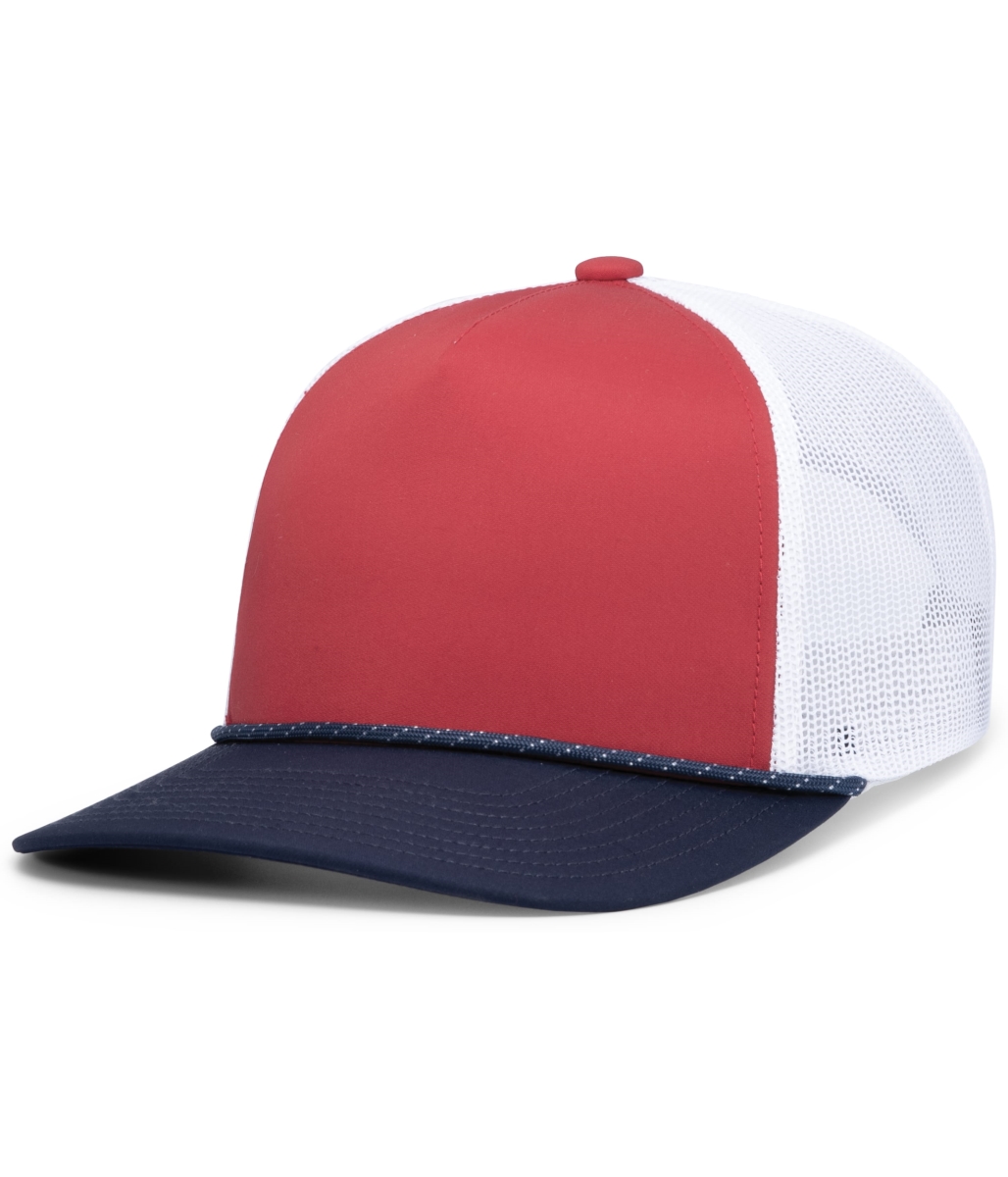 P423.33E.OS Weekender Trucker Cap, Red, White & Navy - One Size