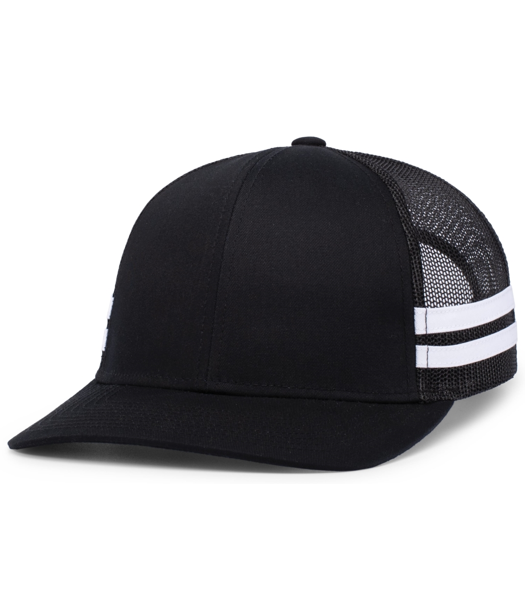 P115.420.OS Low-Profile Stripe Trucker Cap, Black & White - One Size