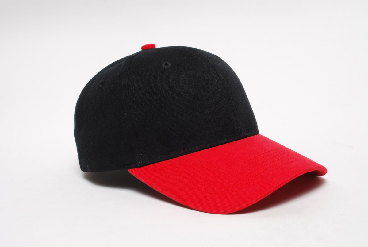 Brushed Cotton Twill Hook & Loop Adjustable Cap 2, Black & Red - One Size