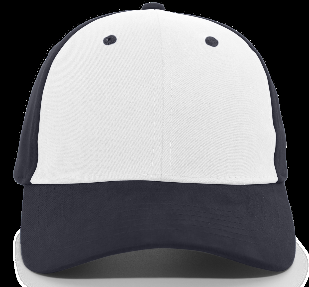 101C.R57.OS Brushed Cotton Twill Hook & Loop Adjustable Cap 2, White & Navy - One Size