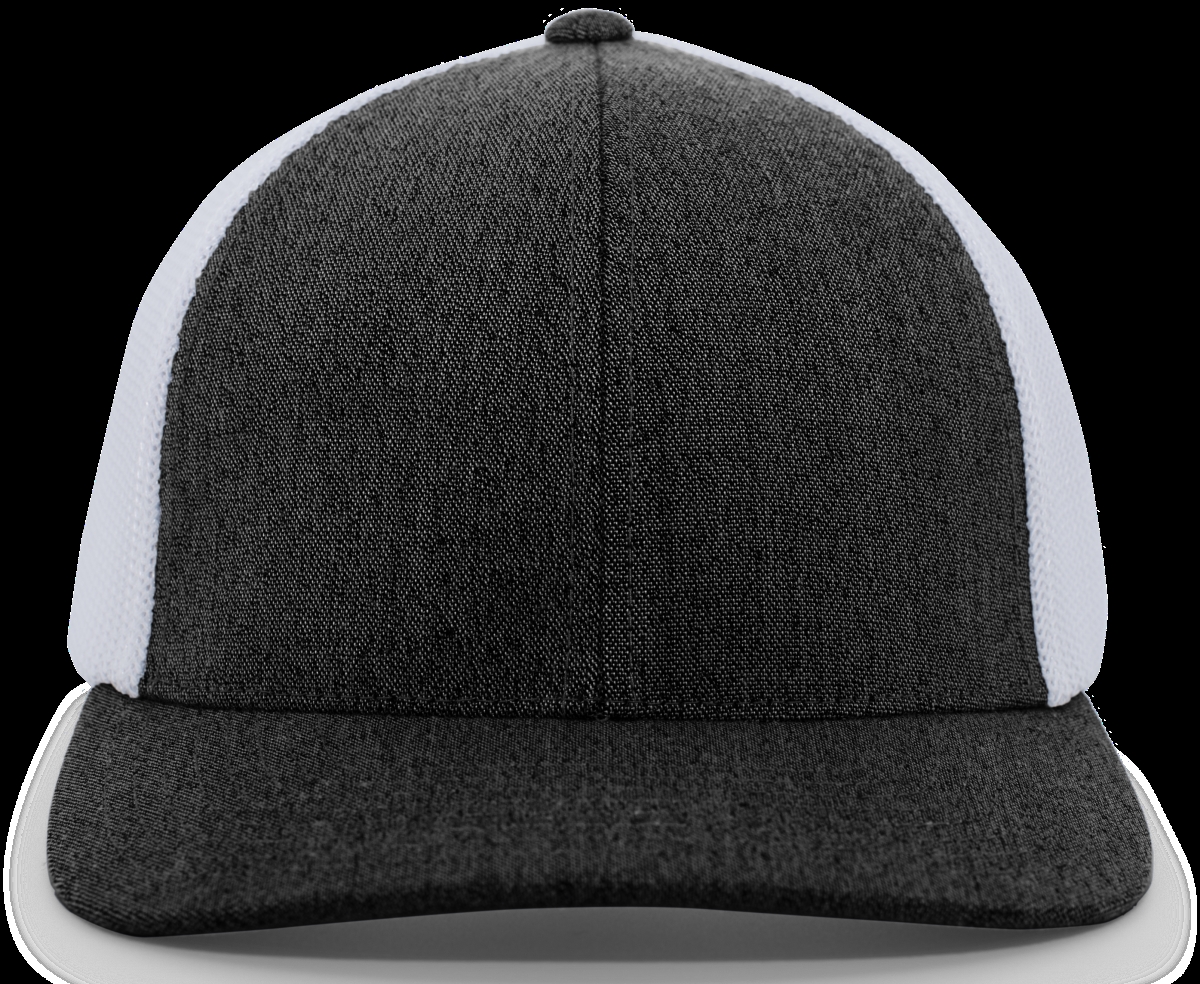 P405.56N.S-M Heather Trucker Flexfit Cap, Black Heather & White - Small & Medium